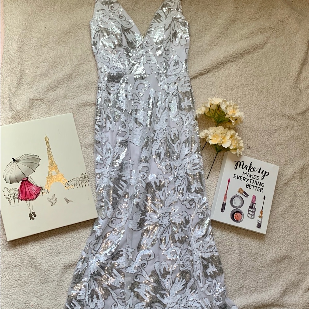 White & silver formal dress
